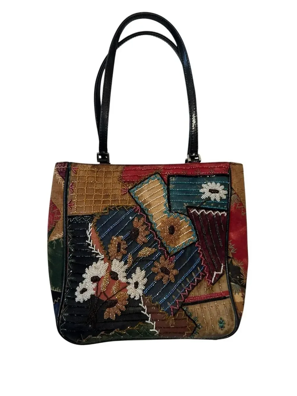 Isabella Fiore Patchwork Beaded Colorful Handbag Womens Purse Boho Bold Tote